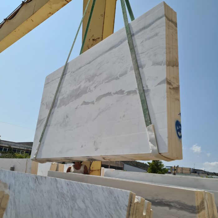 Arabescato White marble with strokes slabs bookmatch openbook